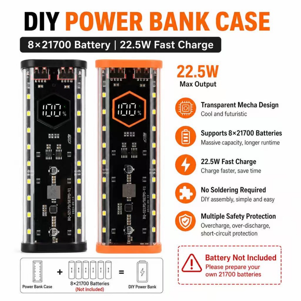 علبة بطاريات 8*21700 بقوة 22.5 - مراجعة Diy Electronics Hobby وسعره